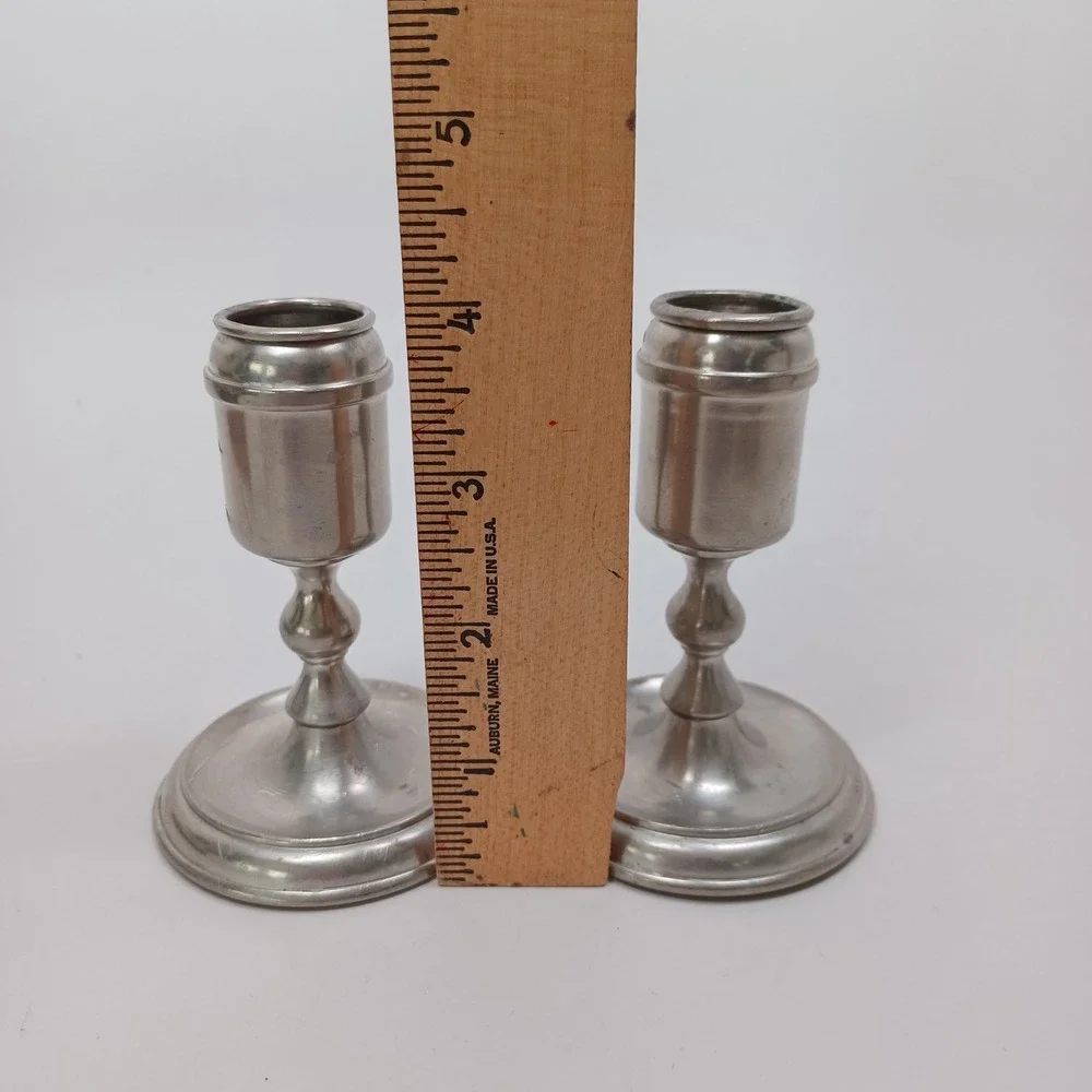 Royal Daalderop Pewter Candlesticks Set of 2 Made in Holland Vintage Silver 4.5